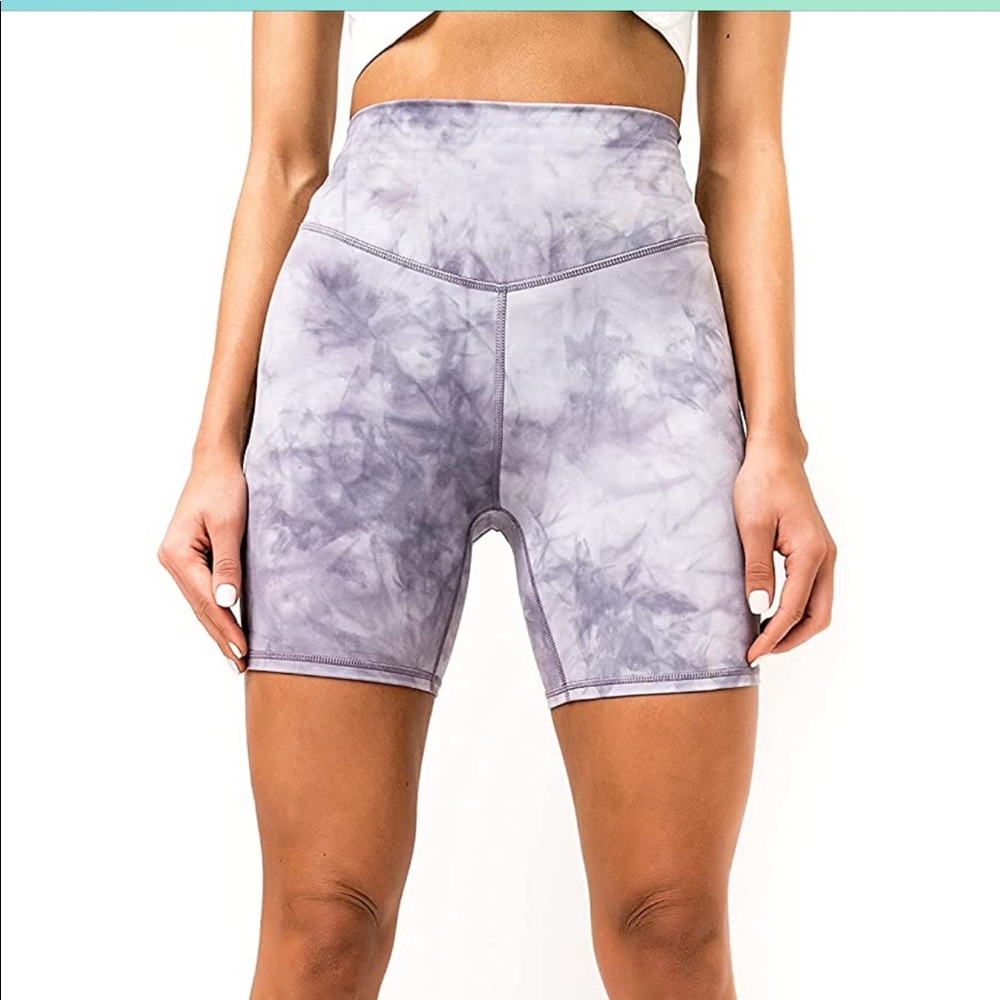 Purple Tie Dye KAMO Fitness Ellyn High Waisted 6” inseam shorts